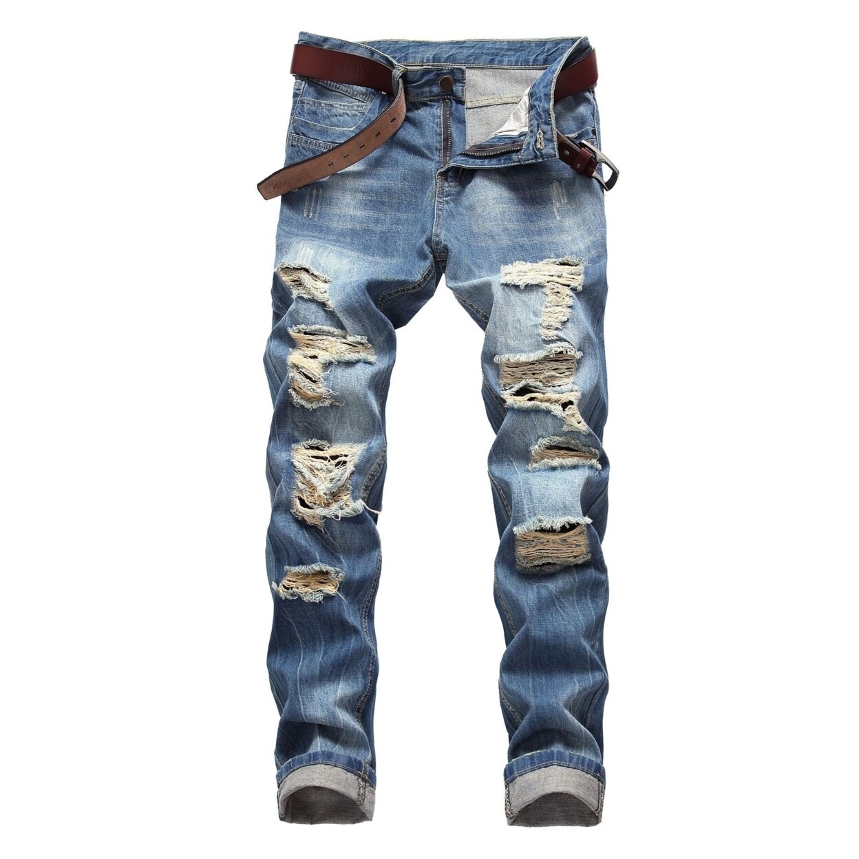 biker jeans with zippers and rips