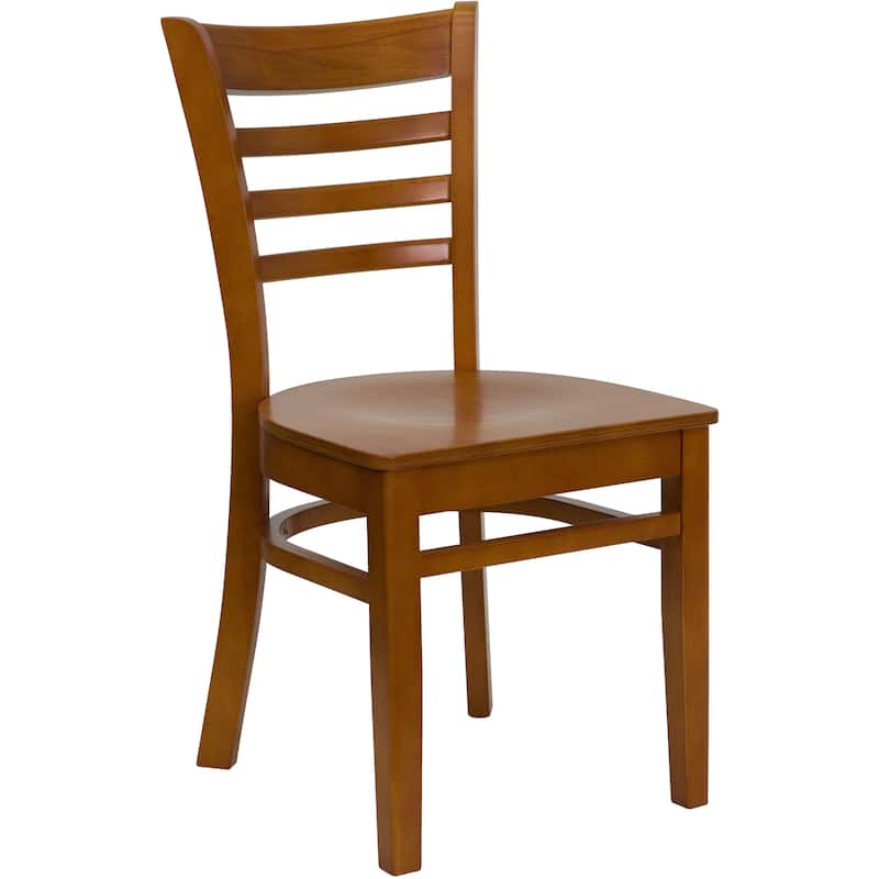 Ladder Back Wooden Restaurant Chair - 17.25"W x 20"D x 33.75"H - Cherry Wood Seat/Cherry Wood Frame