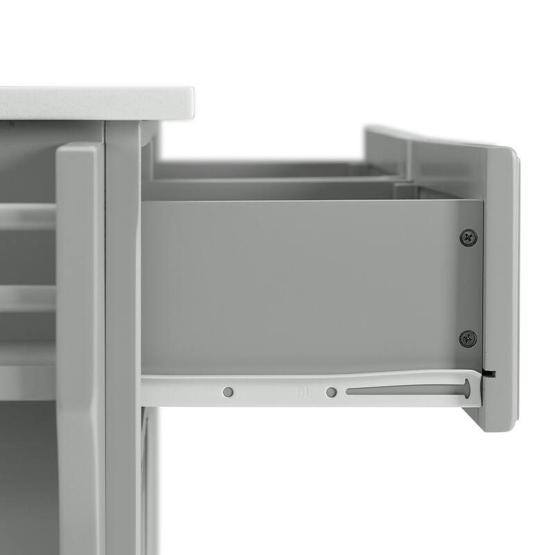 Kitchen Island with Storage & Granite Top - Modern Kitchen Cart, Portable Island, Gray/White