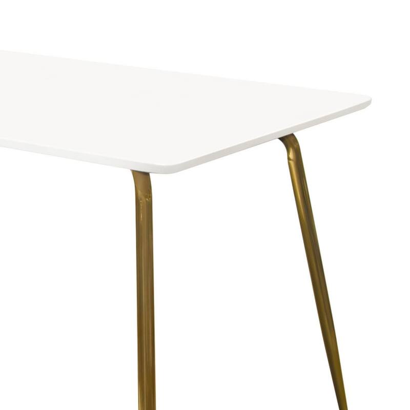 Iga Dining Table, 47 Inch Lacquer White Rectangular Top, Gold Metal Legs - White, Gold