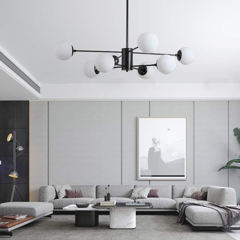 8 Light Modern Black Chandelier Mid Century Farmhouse Globe Sputnik Ceiling Pendant Light Chandeliers - Black