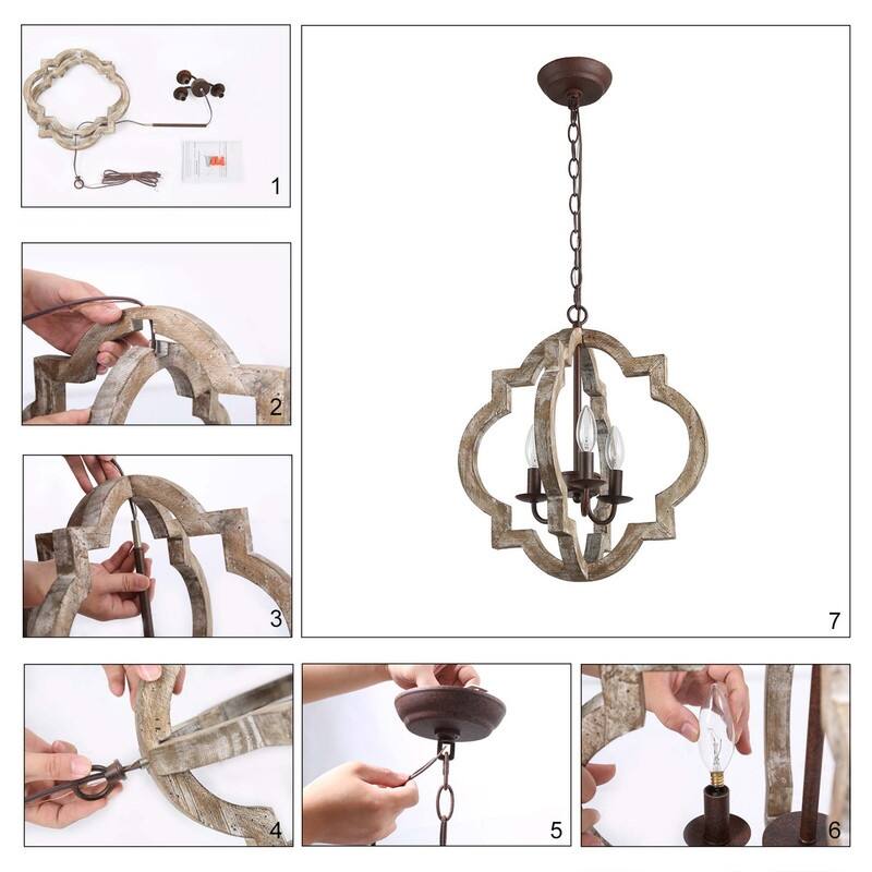 Modern Farmhouse 3-Light Wood Lantern Chandelier for Dining Room