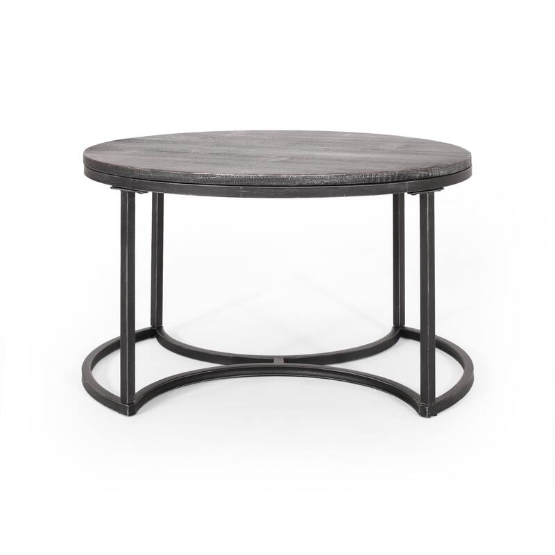 Roomfitters Modern Nesting Coffee Table Set, Rustic Wood Round Tops with Sturdy Metal Base, Space-Saving Design, Set of Three