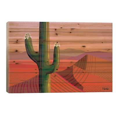 Saguaro Bloom Print On Wood by Charles Harker - Multi-Color