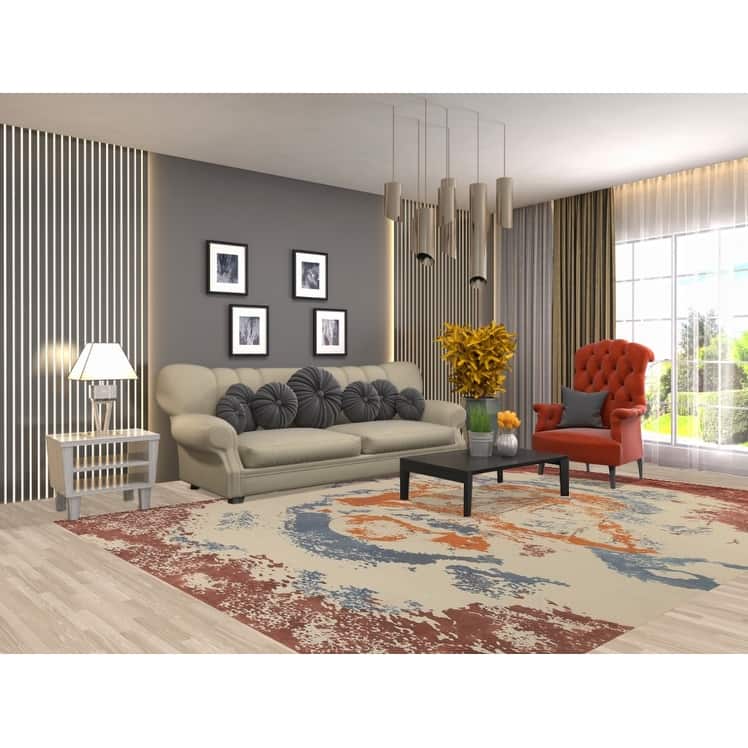 Pictorial Modern Abstract Indian Area Rug Hand-Knotted Wool Carpet - 8'1"x 10'11"