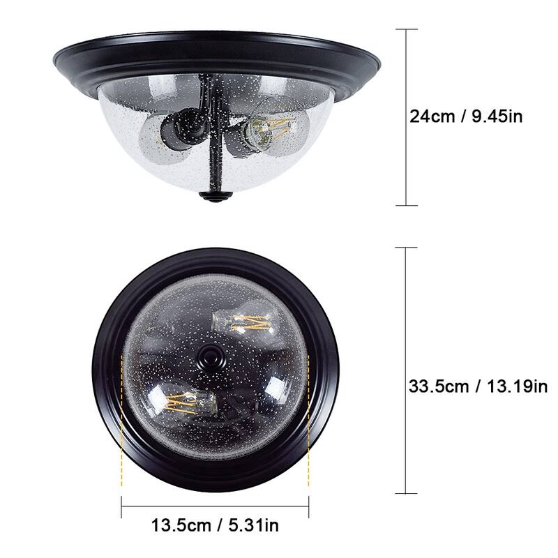 Depuley 13" 2-Light Farmhouse Black Flush Mount Ceiling Light with Glass Shade - 13 inches