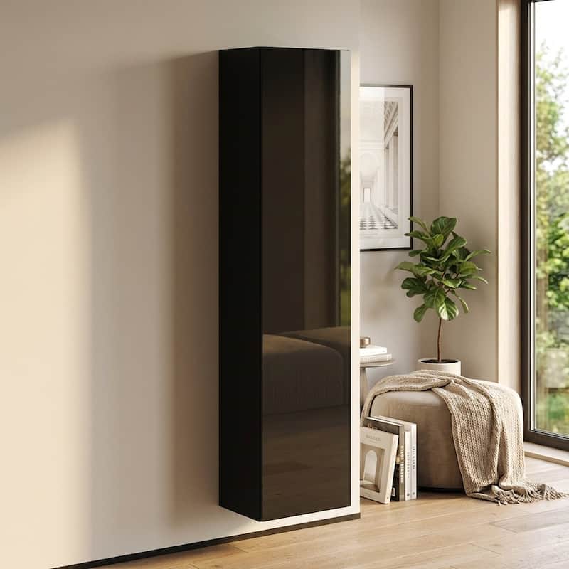 Meble Furniture Booky 40 Narrow Bookcase - 67" Tall High Gloss Modern Bookshelf with 4 Shelves, Wall Mount Kit Included