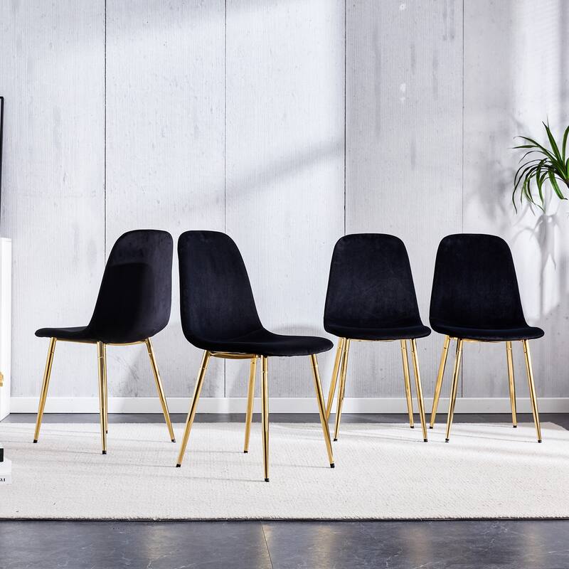 Modern Mid-Century Dining Chairs with Velvet Seats and Spoon-Shaped Metal Legs, for Dining Room, 6-Piece Set