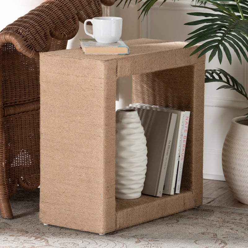 Adonica Modern Bohemian Natural Brown Jute and Wood End Table