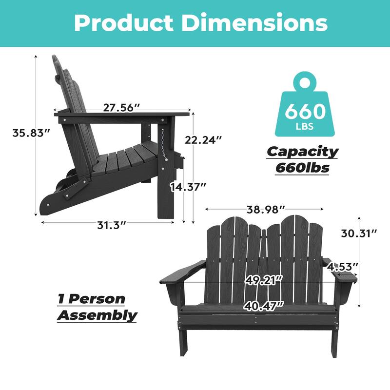 Outdoor HDPE Foldable Patio Loveseat