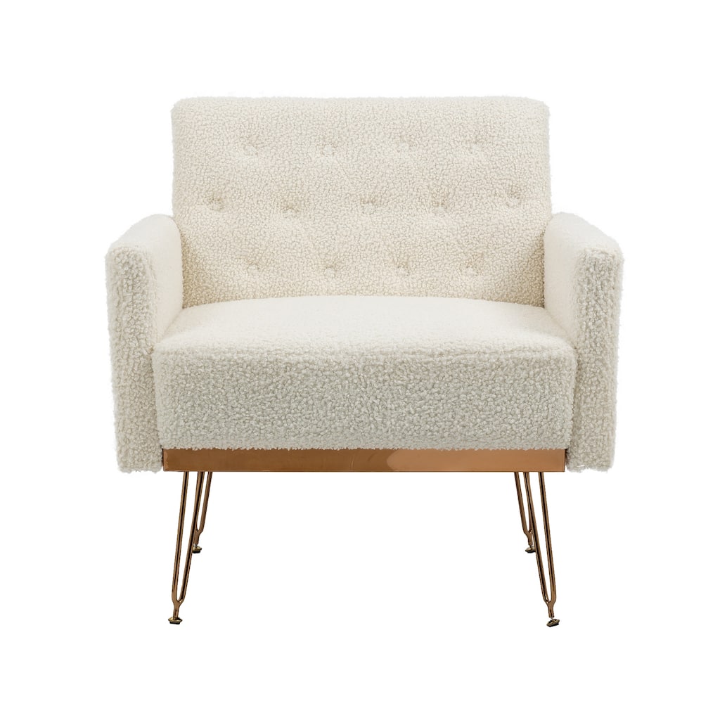 Teddy Upholstered Accent Chair, Comfy Button Tufted Single Sofa Side Chair, Reading Chair with Armrests & Metal Legs