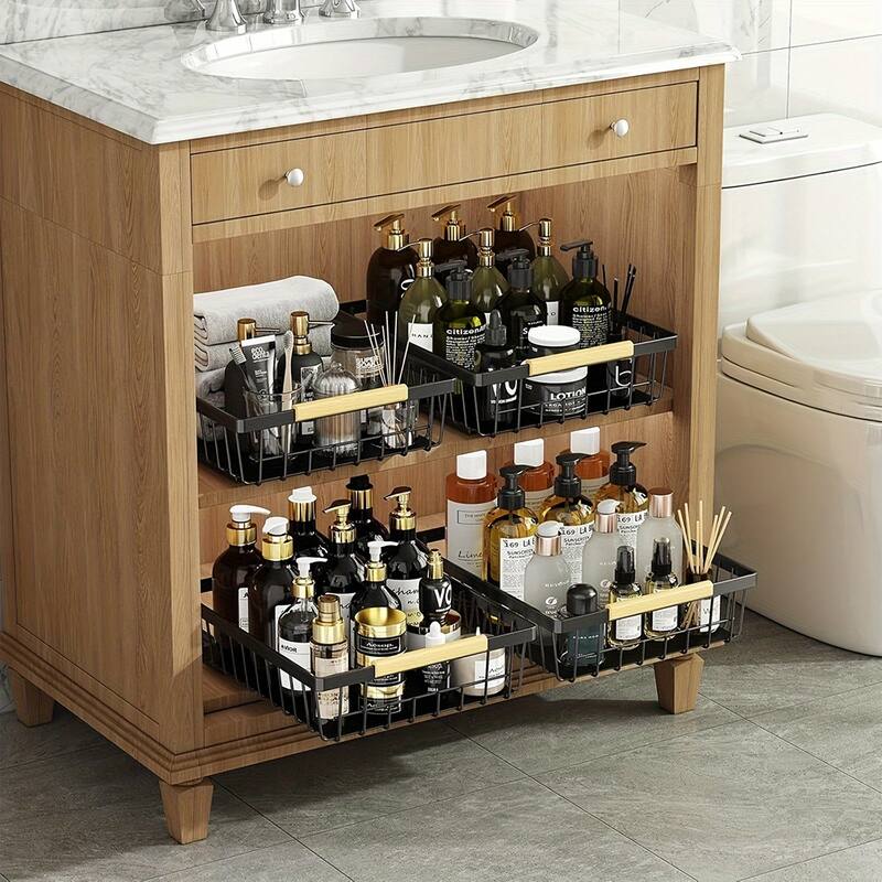 Metal Pull-Out Cabinet Organizer, No-Tool Sliding Shelves for Kitchen