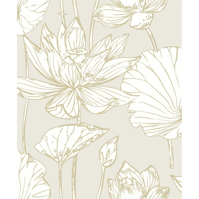 Seabrook Designs Viola Floral Non-Woven Unpasted Wallpaper - 20.9 in. W x 33 ft. L - Neutral & Metallic Gold