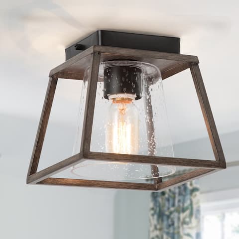 Modern Farmhouse 1-light Cage Glass Flush Mount Lights for Kitchen Dining Room - W7.9 x L7.9 x H7.3