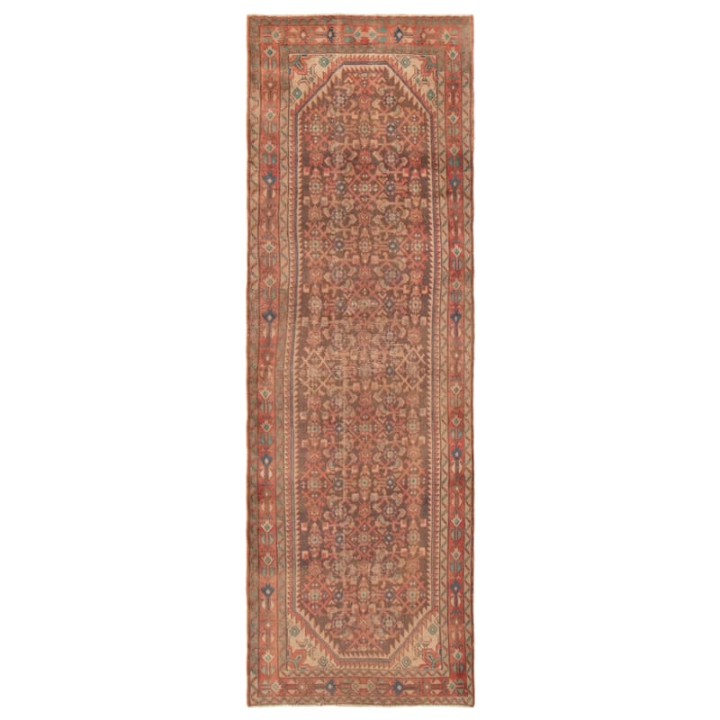 ECARPETGALLERY Hand-knotted Antalya Vintage Brown, Red Wool Rug - 3'5 x 10'3 - Dark Brown/ Red - 3'5 x 10'3
