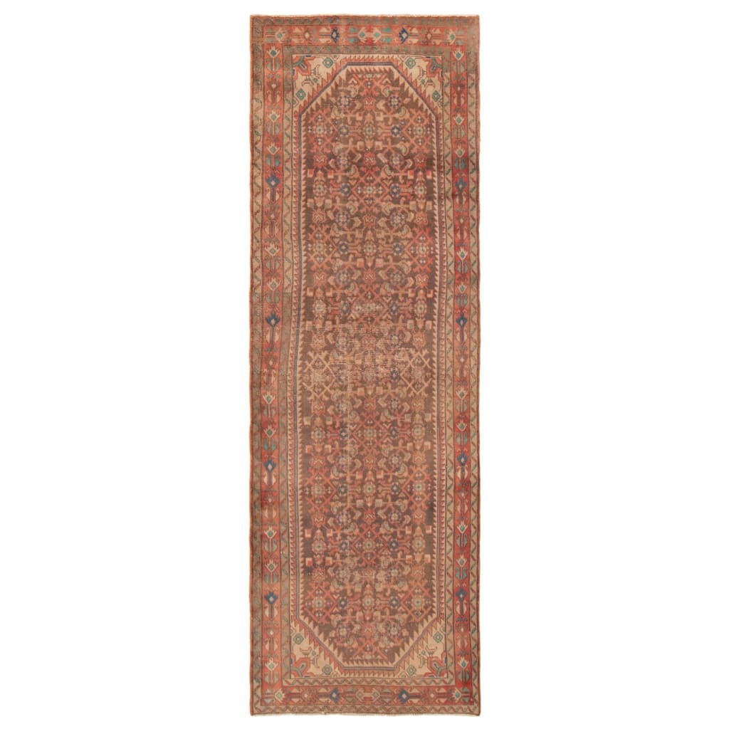 ECARPETGALLERY Hand-knotted Antalya Vintage Brown, Red Wool Rug - 3'5 x 10'3