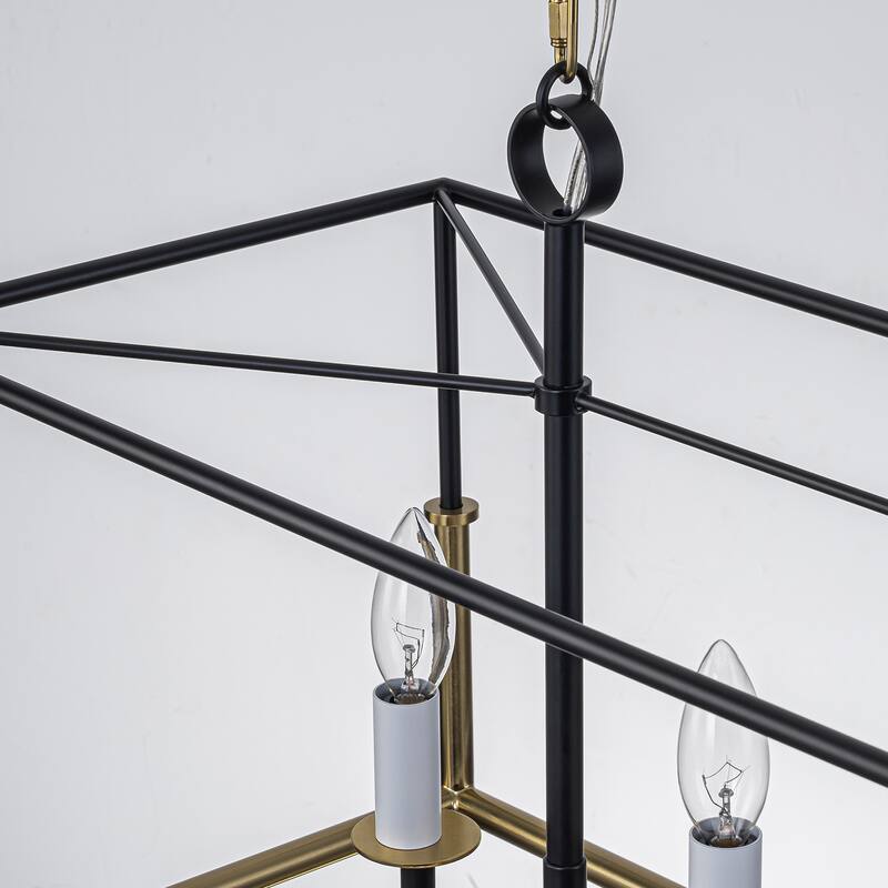 Geometric 5-Light Modern Black and Brass Rectangular Pendant Light for Dining Room