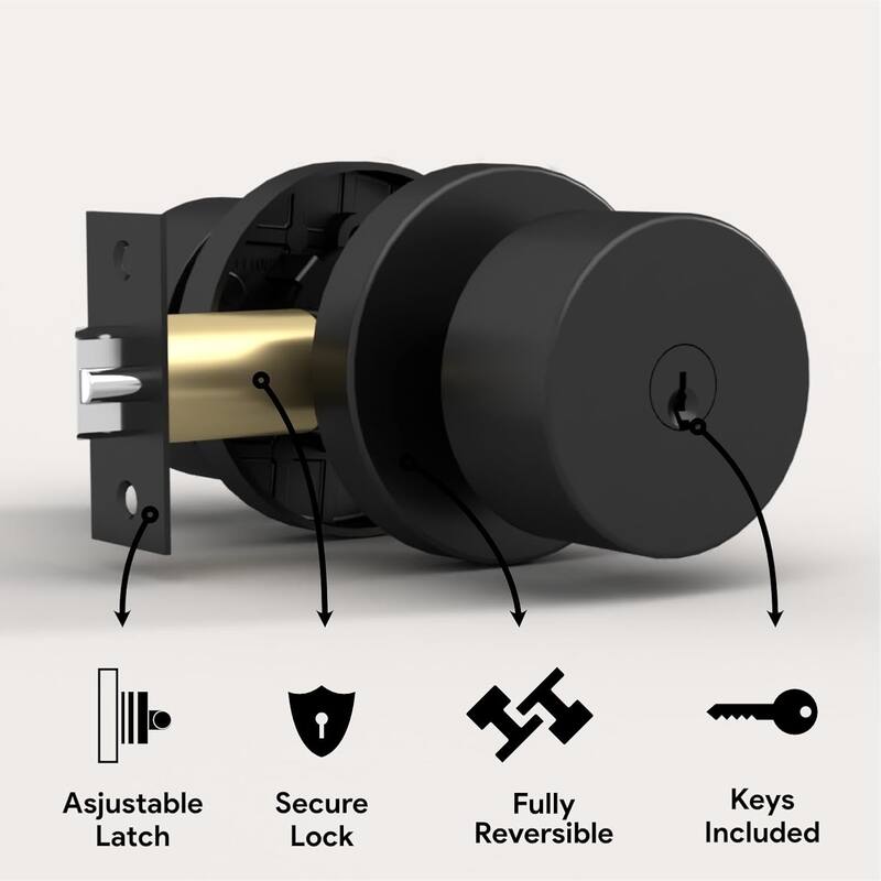 Mega Handles BUENA Entry Door Knob | Secure Lockset | Reversible Design | Heavy-Duty Zinc | Fits Left and Right-Handed Doors