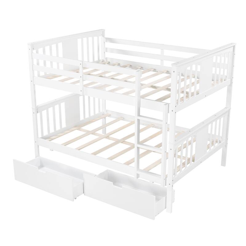 Full over Full Bunk Bed with Under-Bed Drawers and Ladder for Bedroom, Guest Room Furniture