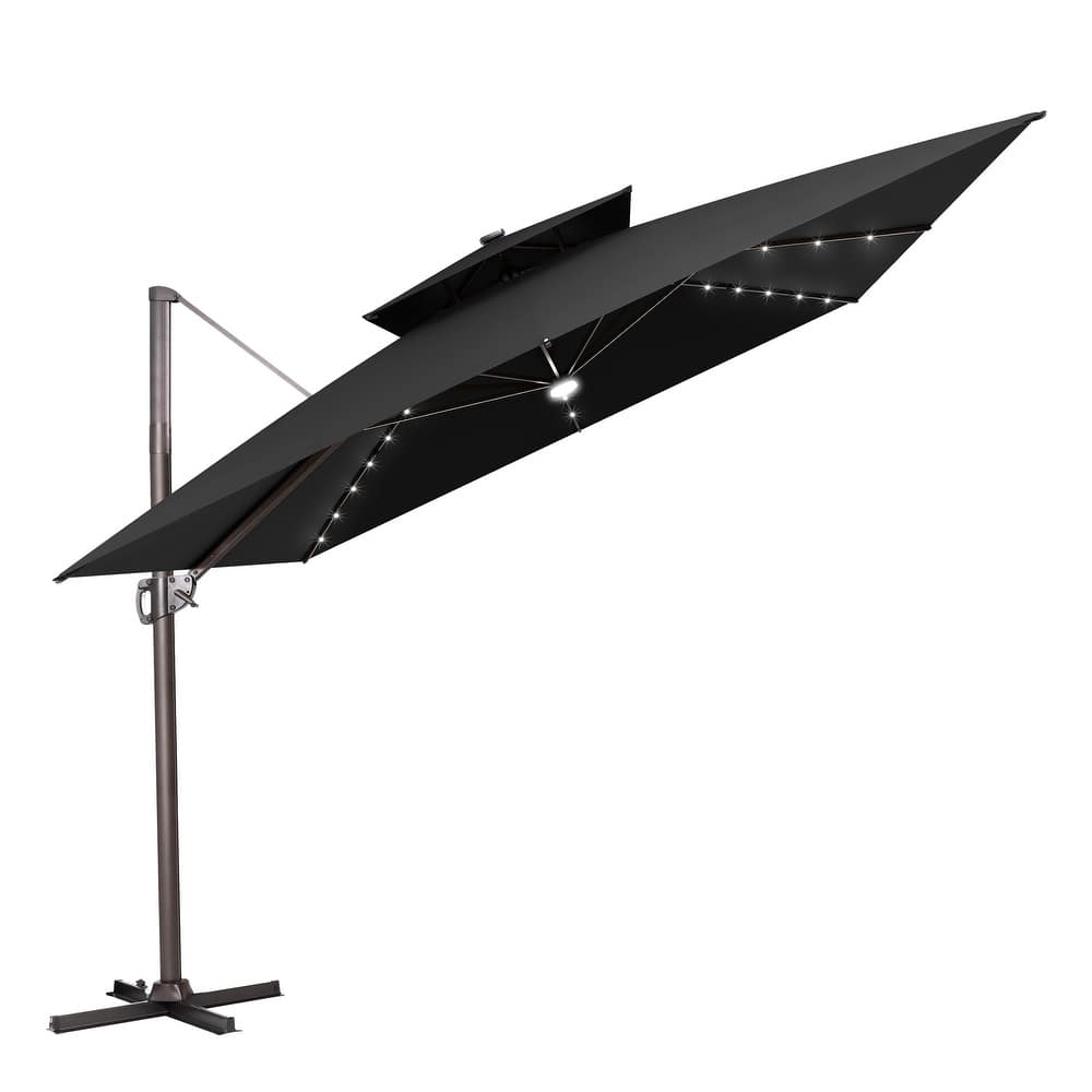 VredHom Solar LED Light 11FT Aluminum Square Outdoor Cantilever Patio Umbrella without Base