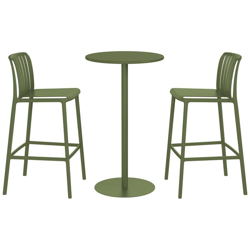 Frond and Form 2-Person Outdoor Round Dining Set Bar Height - Olive Green