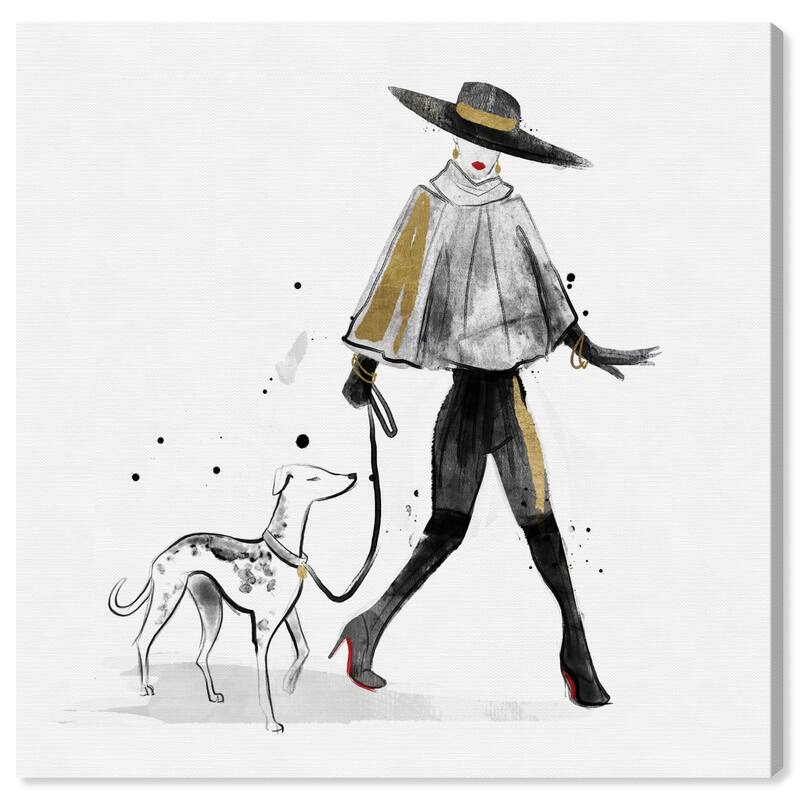 Wynwood Studio Canvas Fashion and Glam Inkwash Fashion Dog and Model Black and Glam Wall Art Canvas Print