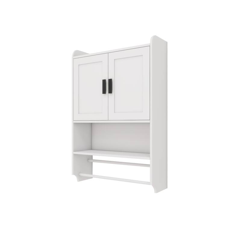 Bathroom Wall Cabinet with Doors Adjustable Shelf - White