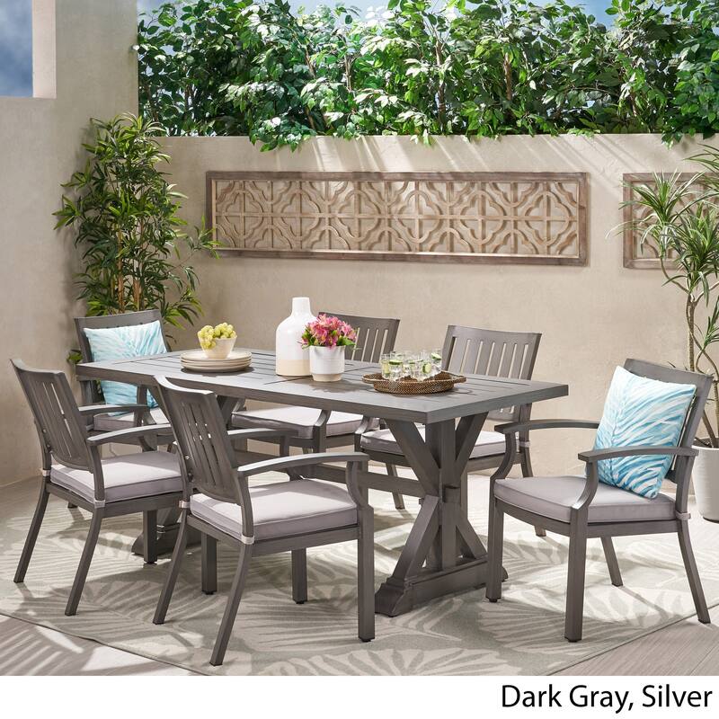 Lombok 7-piece Outdoor Aluminum Dining Set with Cushions by Christopher Knight Home