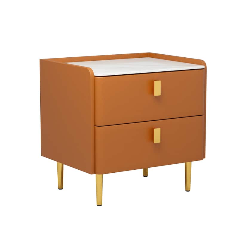 Modern Luxury 2-drawer Faux Leather Bedroom Nightstand