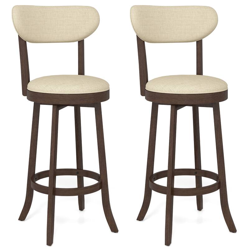 Gymax 30.5'' Bar Height Chairs Set of 2 Swivel High Barstool w/ Padded - Bar Height - Brown - Set of 2