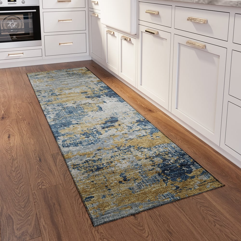 Indoor/ Outdoor Accord Modern Brushstrokes Polyester Washable Rug New