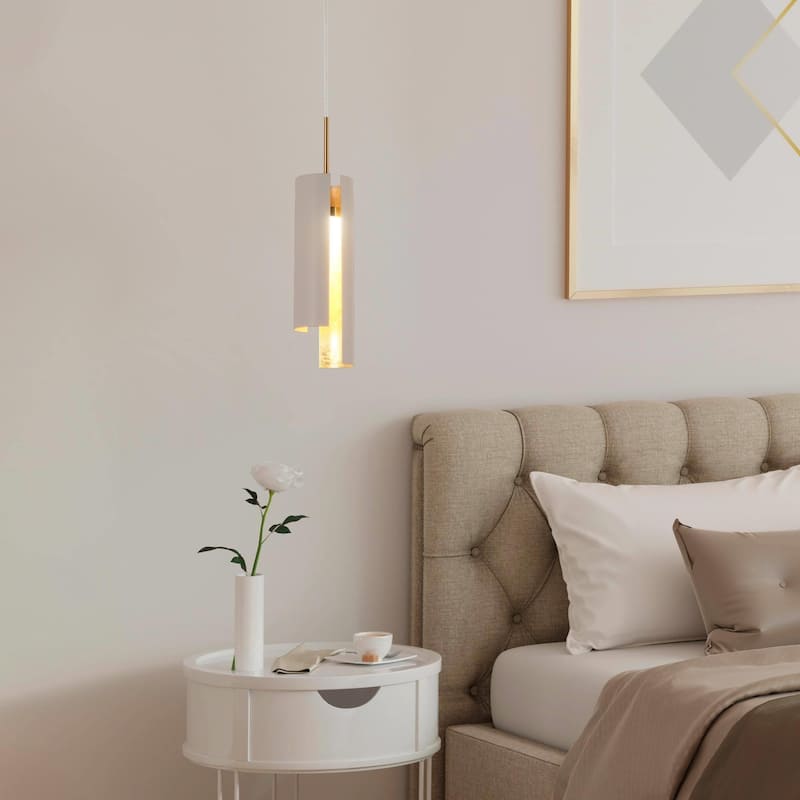 1-Light Modern LED White Cylinder Kitchen Island Pendant Lights for Dining Room - 3.1 x 3.1 x 14.5