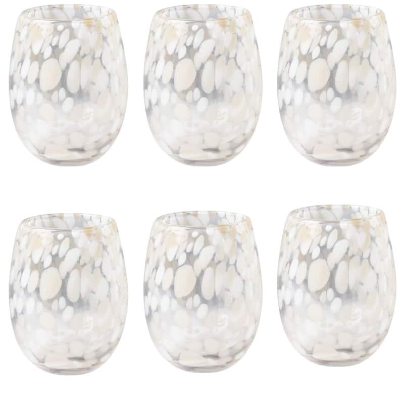 16 oz. Confetti Glass Stemless Wine Drinkware Sand Dishwasher Safe Beverage Glassware Set of 6