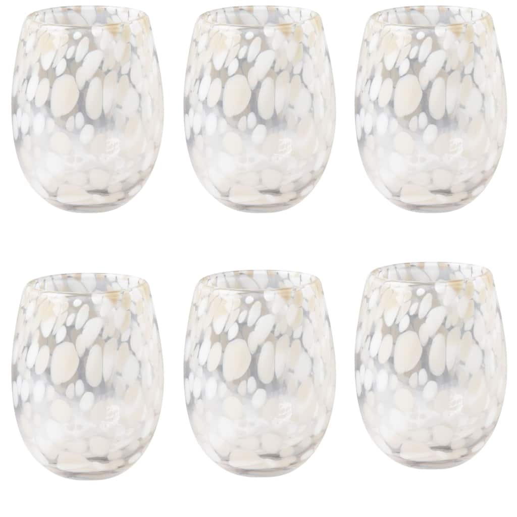 16 oz. Confetti Glass Stemless Wine Drinkware Sand Dishwasher Safe Beverage Glassware Set of 6