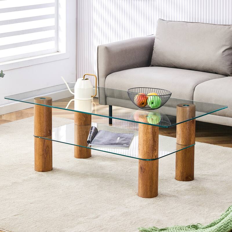 Modern minimalist double-layer transparent tempered glass coffee table