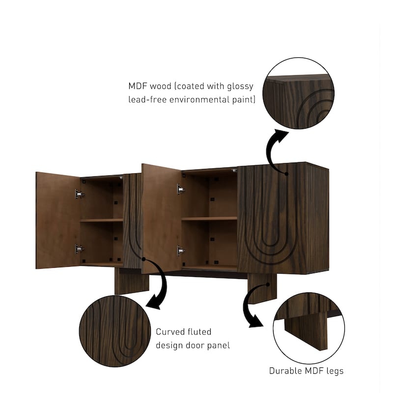 Clihome 63" Modern Buffet Accent Storage Cabinet with 4 Door