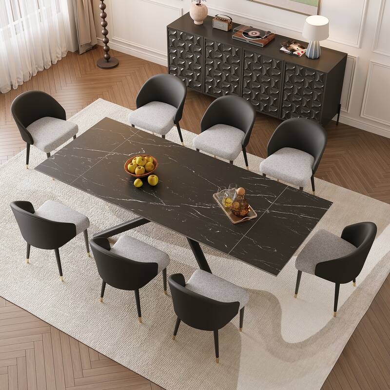9 - Piece Extendable Rectangular Sintered Stone Cross Legs Dining Set With 8 Chairs For Home or Villa