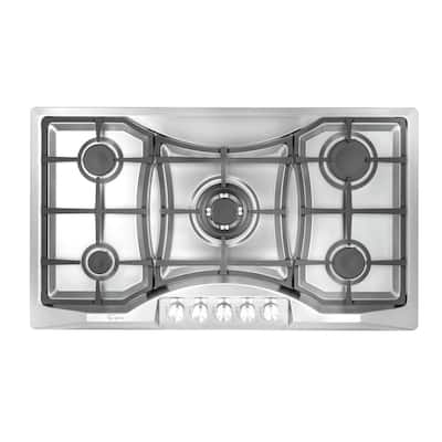 Built-in 36" Stainless Steel Gas Cooktop - 5 Sealed Burners Cook Tops
