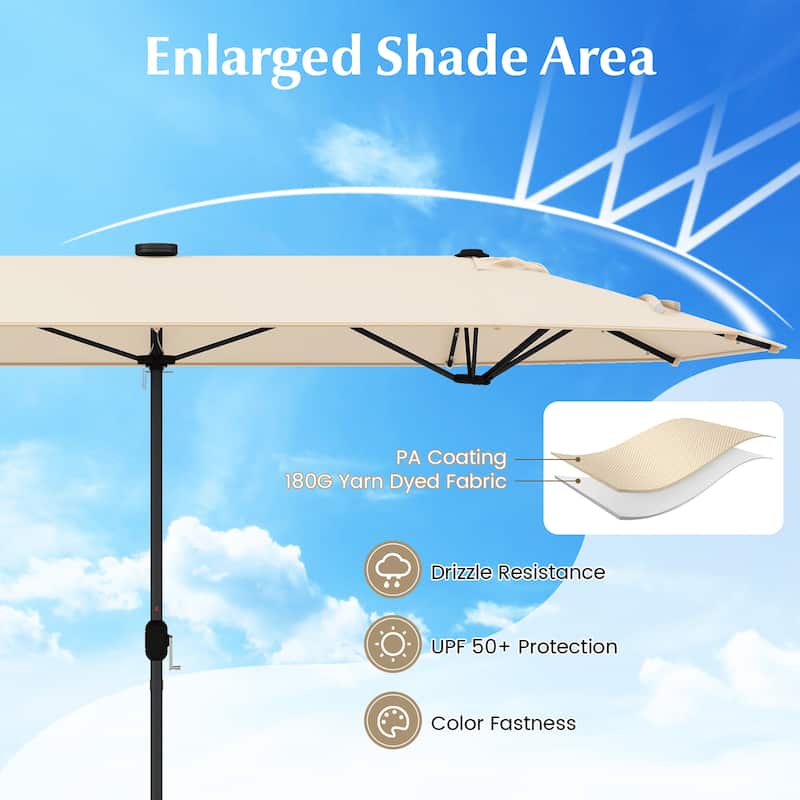Gymax 13FT Double-sided Patio Umbrella w/ Solar Lights Crank Handle