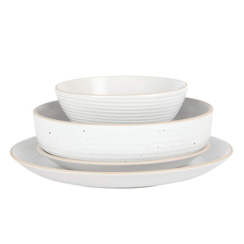 Gibson Home Dinah 16 Piece Double Bowl Stoneware Embossed Speckled Dinnerware Set