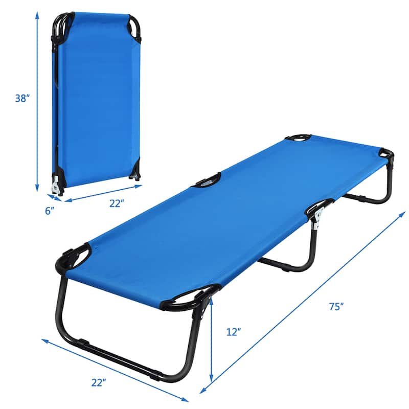 Gymax Blue Folding Camping Bed Outdoor Military Cot Sleeping