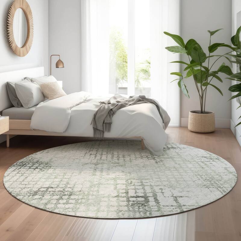 Premium Washable Super Soft Modern Trellis Mayfield Rug - Green - 8' x 8'