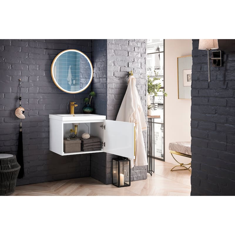 James Martin Vanities Columbia 24" Single Vanity with White Glossy Composite Stone Top