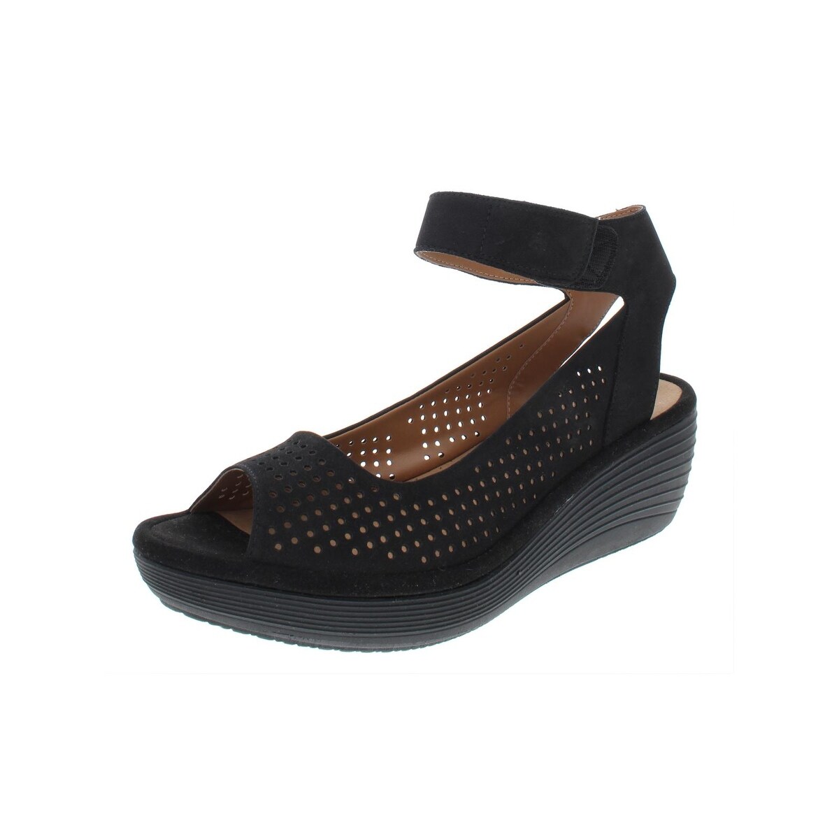 clarks nubuck leather perforated wedges