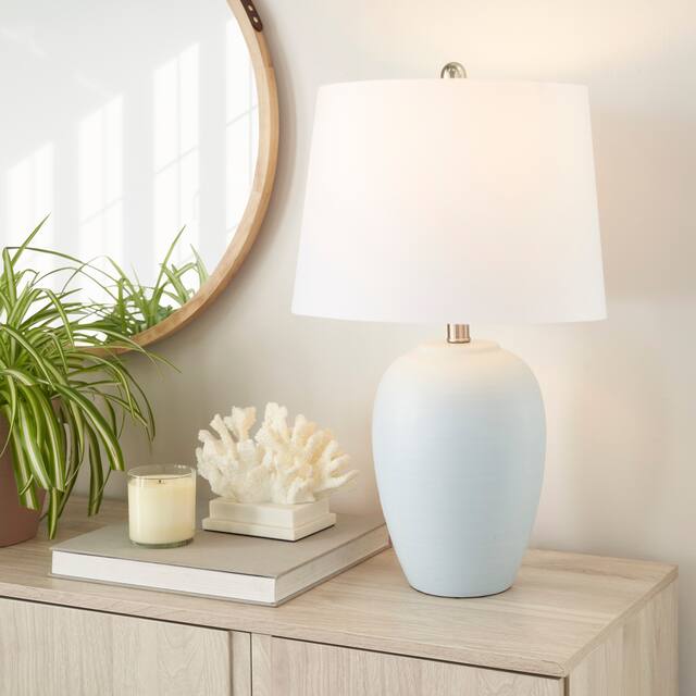 Nourison 23" Unglazed Ceramic Jar Table Lamp - Light Blue