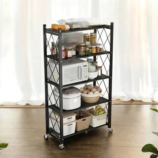 5-Tier Foldable Utility Multi-Purpose Storage Rack with 4 Wheels