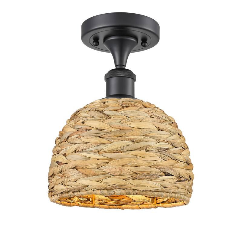 Innovations Lighting 516-1C-11-8 Woven Rattan Semi-Flush Woven Rattan - Matte Black / Natural