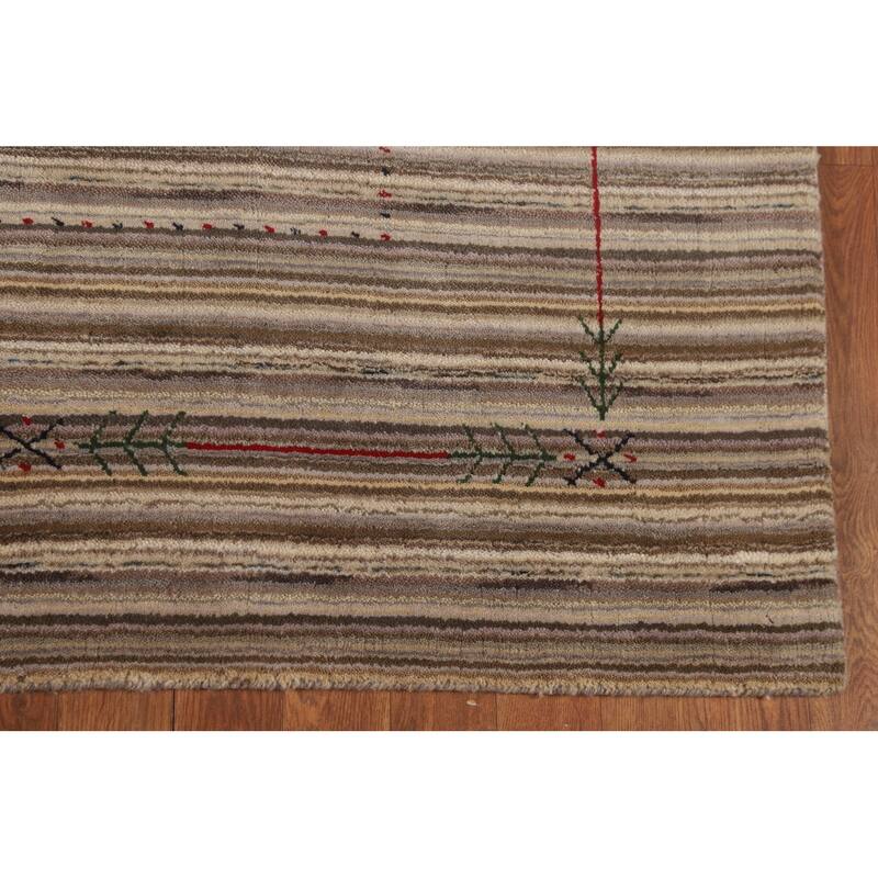 Striped Gabbeh Indian Area Rug Hand-Knotted Wool Carpet - 5'0"x 7'10"
