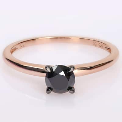 Miadora 3/4ct TDW Black Diamond Solitaire Engagement Ring in 14k Rose Gold
