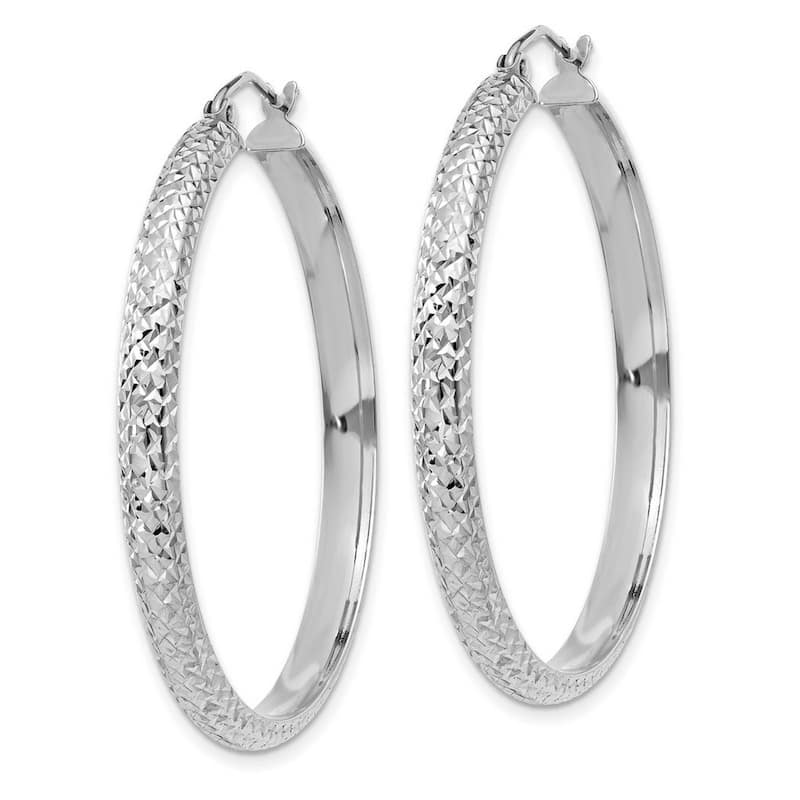 Curata 14k White Gold Sparkle Cut 3.5x38mm Hoop Earrings